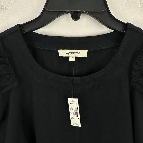 Madewell Puff Sleeve Tee Shirt Cotton Top Relaxed Minimalist Jet Black XXS NWT - Picture 9 of 13